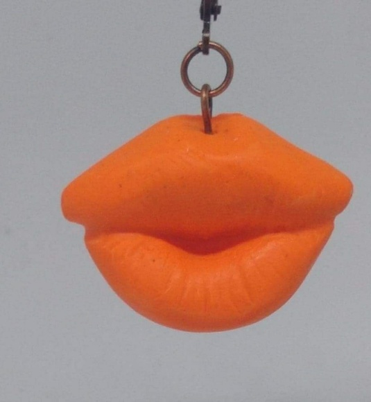 Unique Handmade Polymer Clay Lip Earrings, Orange Drop Earrings, Clay Earrings - Picture 4 of 5